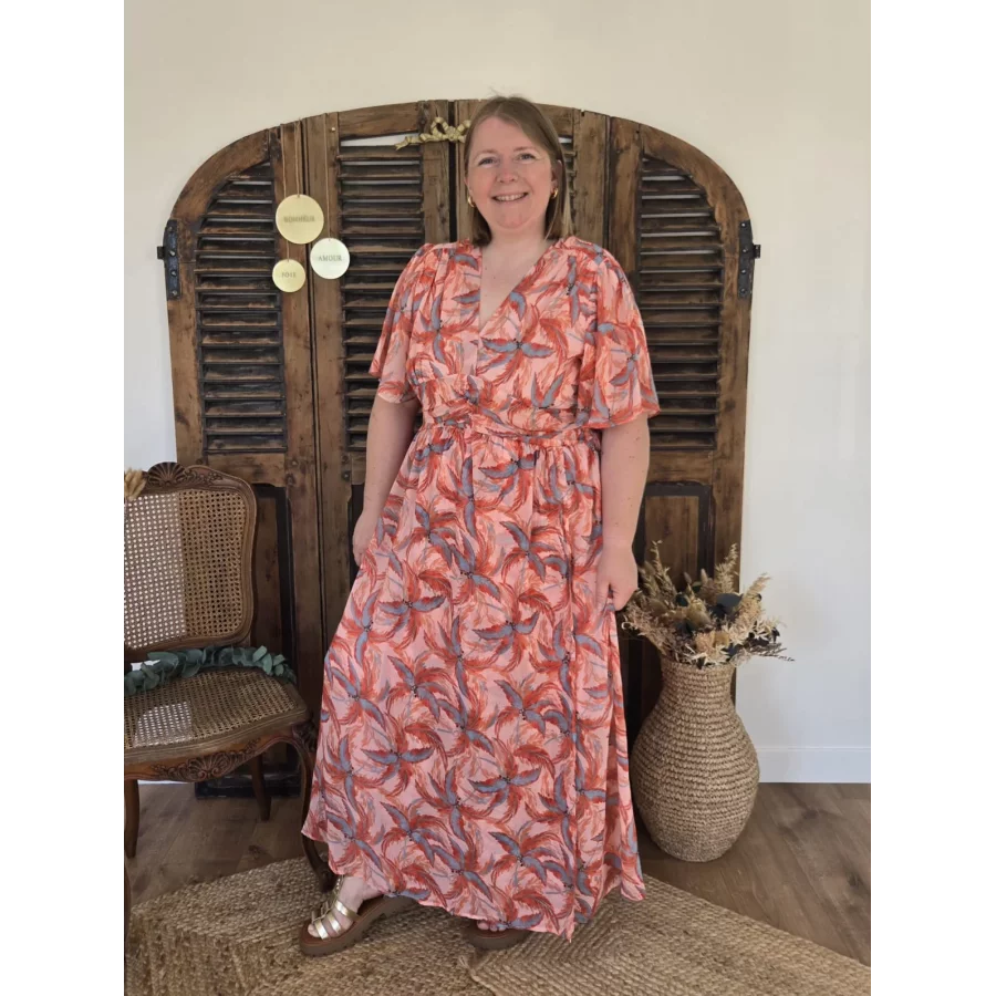 Robe longue Aglaé voile orange et ciel