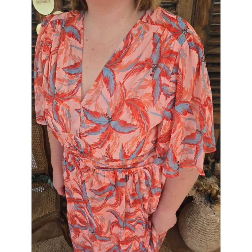 Robe longue Aglaé voile orange et ciel