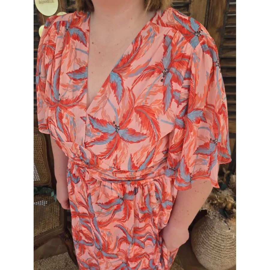 Robe longue Aglaé voile orange et ciel