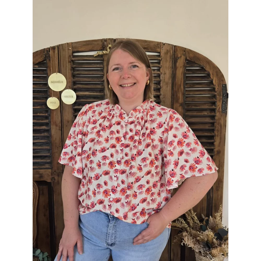 Blouse Beatrice fleurs fuchsia