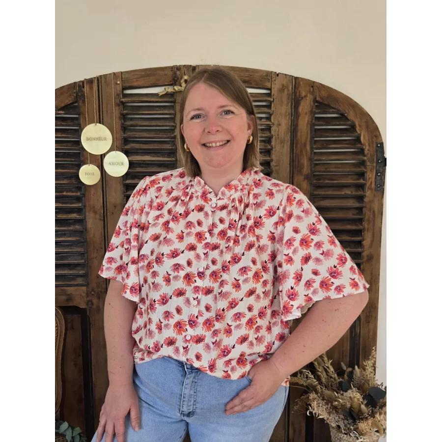 Blouse Beatrice fleurs fuchsia