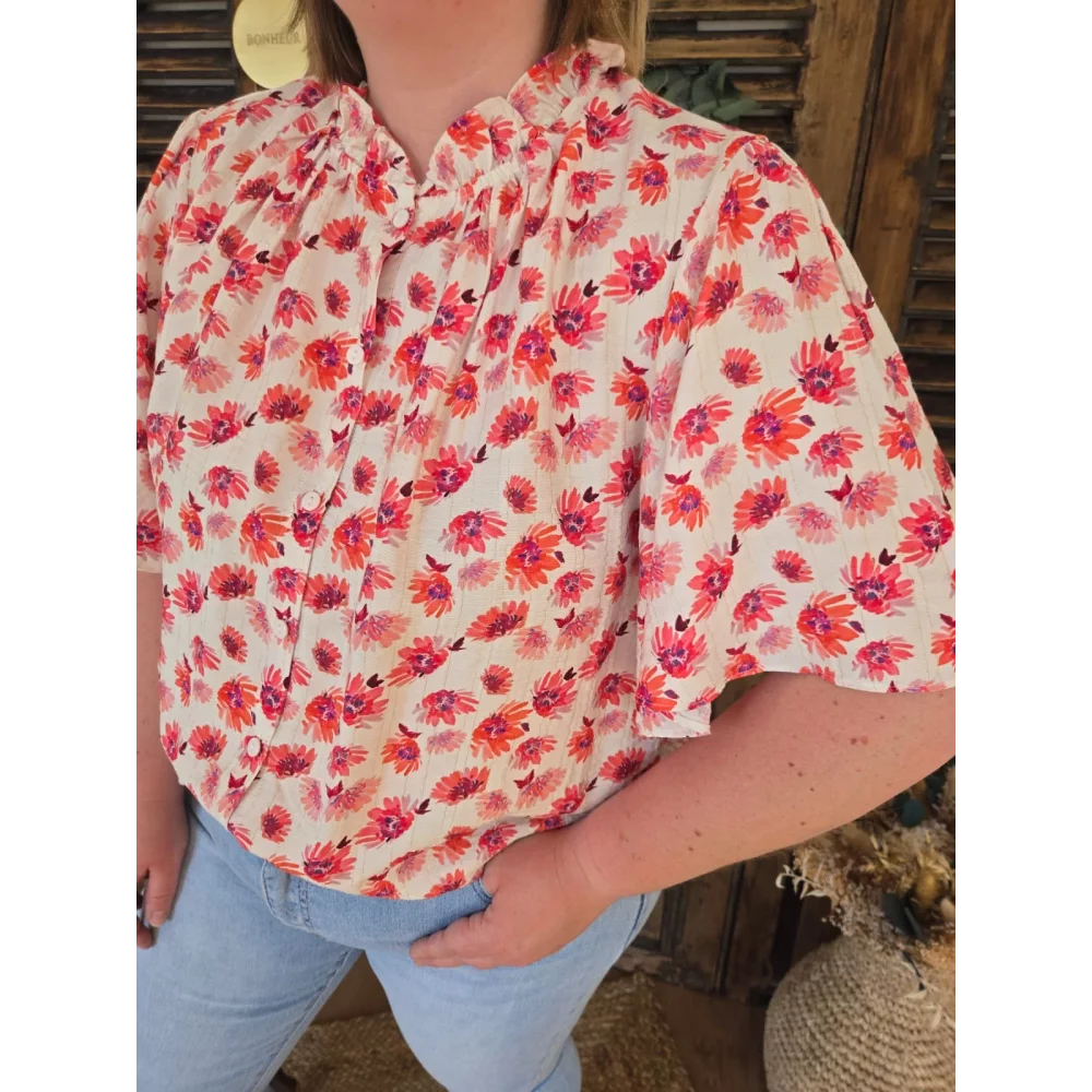 Blouse Beatrice fleurs fuchsia