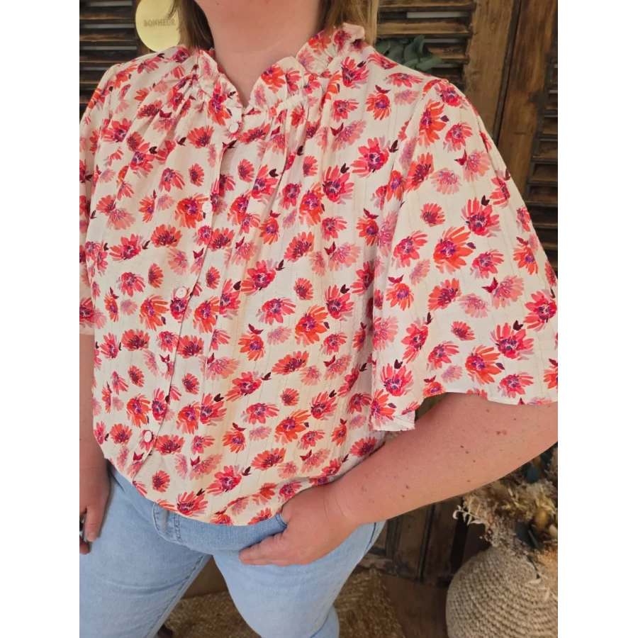 Blouse Beatrice fleurs fuchsia
